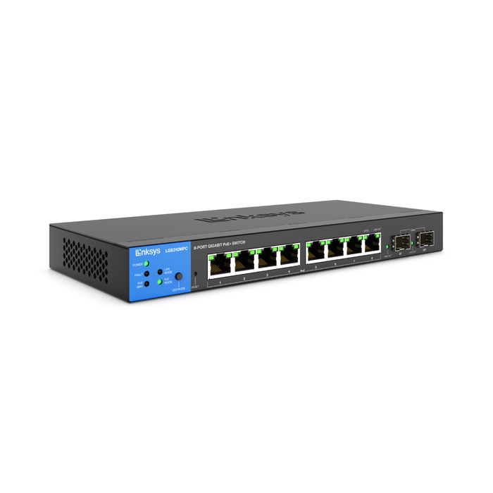 8-Port Managed Gigabit PoE+ Switch with 2 1G SFP Uplinks 110W TAA Compliant, , hi-res